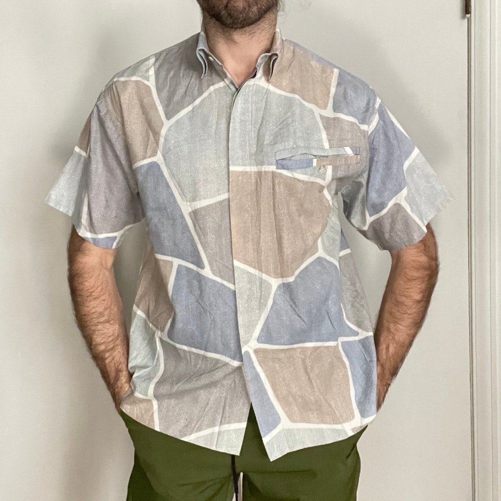 VTG Antango Uomo Abstract Printed Shirt Mens Large Cotton Short Sleeve Button Up